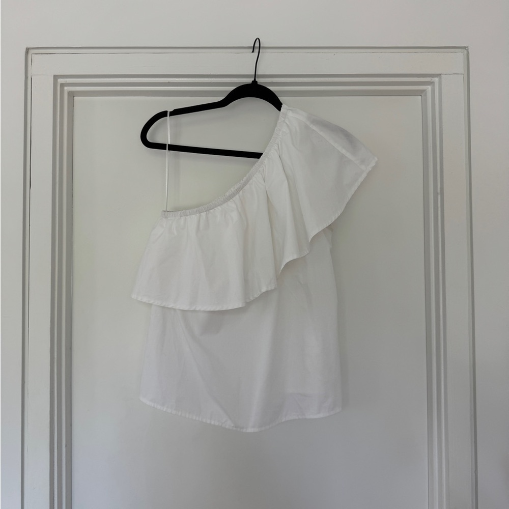 Cotton-blend White One-Shoulder Top